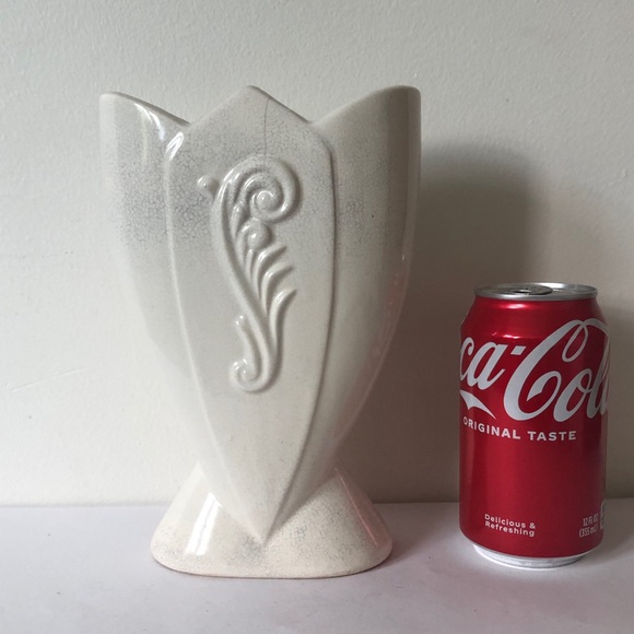 Vintage Fredericksburg Art Pottery Retro Cream Tulip Edge Vase Planter 8"x 5" - Picture 4 of 8